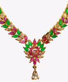 poonamcreation Zircon Rhodium Plated Alloy, Stone Necklace Set