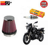 K&N 1 Bike Spark Plug, 1 Air Filter-TVS Apache RTR 180 REF Combo