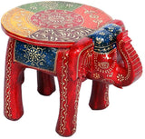Surface 180 Elephant Shape Handpainted Wooden Round Stool Showpiece  -  17.78 cm