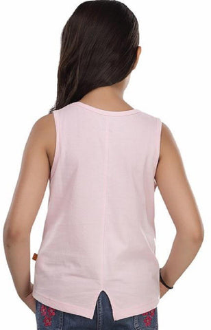 Trmpi Floral Print Girl's Round Neck Pink T-Shirt