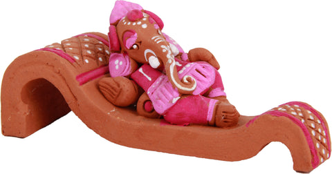 Adaa Terracotta - Reclining Ganesha on Sofa - Pink Showpiece  -  11.9 cm