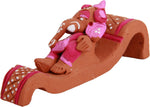Adaa Terracotta - Reclining Ganesha on Sofa - Pink Showpiece  -  11.9 cm