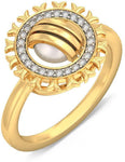 BlueStone The Golden Arm Yellow Gold Diamond, Pearl 18 K Ring