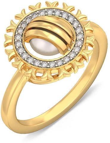 BlueStone The Golden Arm Yellow Gold Diamond, Pearl 18 K Ring