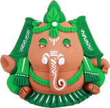 Adaa Terracotta - Bulge Green Ganesha Statue - Green Showpiece  -  6 cm