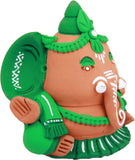 Adaa Terracotta - Bulge Green Ganesha Statue - Green Showpiece  -  6 cm