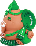 Adaa Terracotta - Bulge Green Ganesha Statue - Green Showpiece  -  6 cm