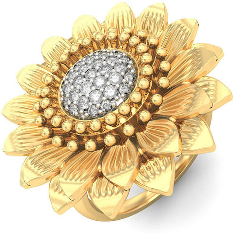 BlueStone Heavenly Sunflower Yellow Gold Diamond 18 K Ring