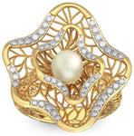 BlueStone Sylvan Lattice Yellow Gold Diamond, Pearl 18 K Ring