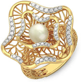 BlueStone Sylvan Lattice Yellow Gold Diamond, Pearl 18 K Ring