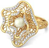 BlueStone Sylvan Lattice Yellow Gold Diamond, Pearl 18 K Ring