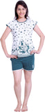 O Baby Women's Printed White, Dark Green Top & Shorts Set