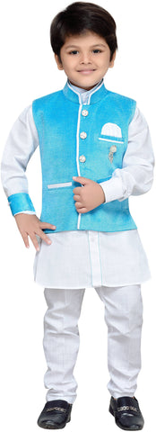 AJ Dezines Boy's Kurta, Waistcoat and Pyjama Set