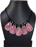Hotpiper Classic Pink Cubic Zirconia, Crystal Yellow Gold Plated Acrylic Necklace