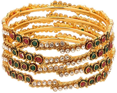 Voylla Alloy Crystal Yellow Gold Bangle