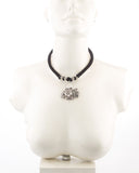 Voylla Artifictial Floral Oxidised Silver Plated Cotton Dori Necklace