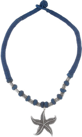 Voylla Artifictial Floral Oxidised Silver Plated Cotton Dori Necklace
