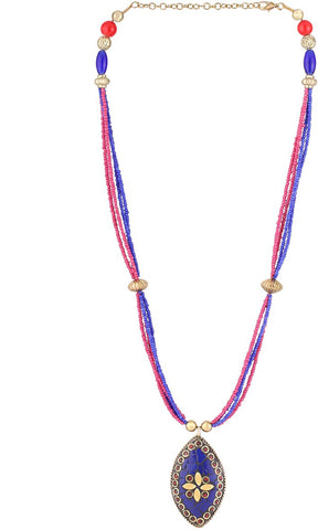 Voylla Artificial Beaded Textured Yellow Gold Plated Alloy Necklace