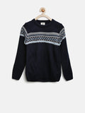 YK Self Design Round Neck Casual Boy's Sweater
