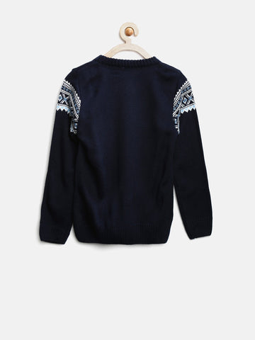 YK Self Design Round Neck Casual Boy's Sweater