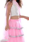 Unique Fashion Self Design Girl's Lehenga, Choli and Dupatta Set