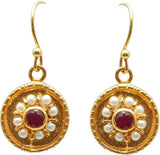 The V Collection A1E-934 Yellow Gold Pearl, Ruby Brass Dangle Earring