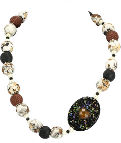 Aara Arts Black Floral Acrylic, Stone Necklace
