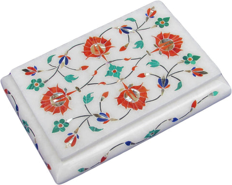 Artist Haat Handcrafted Marble With Floral Design7 Inlay Grill Work Jewellery Vanity Box
