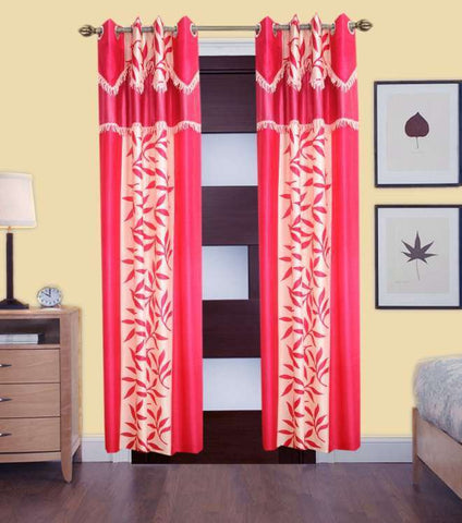 Aroma Comfort Polyester Pink Floral Eyelet Door Curtain