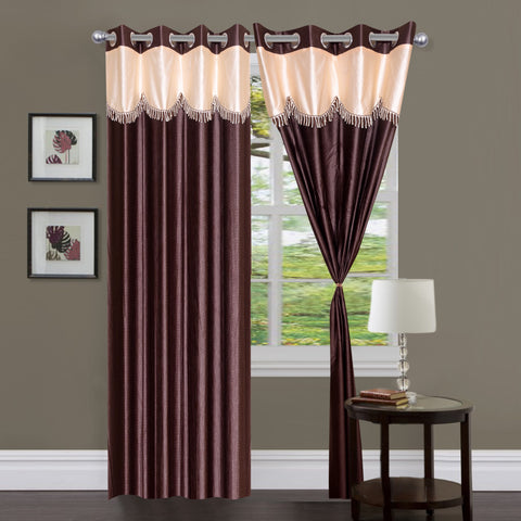 Aroma Comfort Polyester Brown Self Design Eyelet Long Door Curtain
