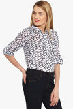 PURYS Casual Roll-up Sleeve Printed Women's White Top