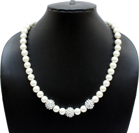 Affinity Jewellers Designer Silver Bead White Mala String Pearl Silver Plated Alloy Necklace
