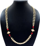 Affinity Jewellers Designer Meena Bead Red Taar Mala String Pearl 18K Yellow Gold Plated Alloy Necklace