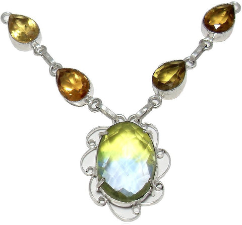 Zakaah Jewels Amazing Quartz Sterling Silver Plated Stone Necklace