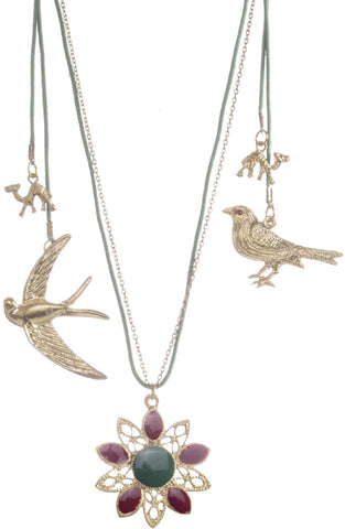 Adorelabel Vintage Cord Pendant Bird Alloy Necklace