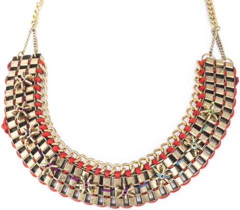 Adorelabel Exquisite Gold and Pink Designer Metal Necklace