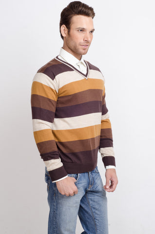 ALX New York Striped V-neck Casual Men's Sweater