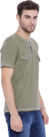 ARISE Self Design, Printed Men's Henley Green T-Shirt