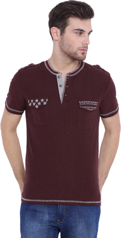 ARISE Self Design, Printed Men's Henley Maroon T-Shirt