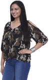 ENTEASE Casual 3/4 Sleeve Printed Women's Top