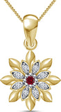 Kirati Flower Design 14K Yellow Gold Garnet, Cubic Zirconia Sterling Silver Pendant