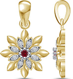 Kirati Flower Design 14K Yellow Gold Garnet, Cubic Zirconia Sterling Silver Pendant