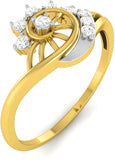 Ciemme 0.11 CT Women's Designer Circle Flower Promise Yellow Gold Diamond 18 K Ring