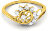 Ciemme 0.11 CT Women's Designer Circle Flower Promise Yellow Gold Diamond 18 K Ring