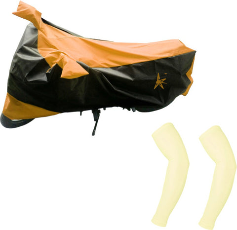 AdroitZ 1 Black & Orange Two Wheeler Cover, 2 Black Arm sleeves Combo