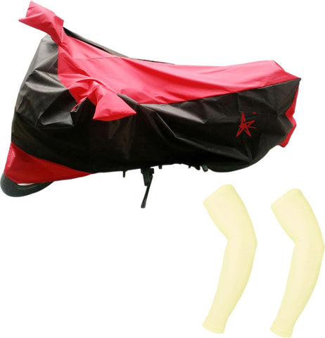 AdroitZ 1 Black & Red Two wheeler Cover, 2 Beige Arm Sleeves Combo
