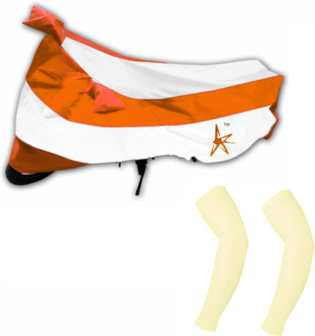 AdroitZ 1 White & Orange Two Wheeler Cover, 2 Beige Arm sleeves Combo