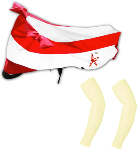 AdroitZ 1 White & Red Two Wheeler Cover, 2 Beige Arm sleeves Combo