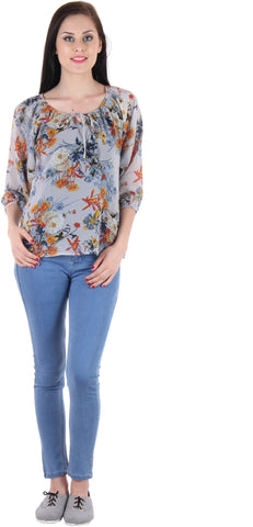 BONHEUR Casual 3/4 Sleeve Floral Print Women's Top