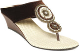 Foot Jewel Heel Brown Party Slip On Women Wedges